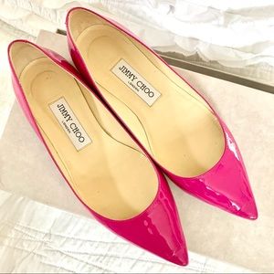 Jimmy Choo Neon Pink Patent Pointy Flats